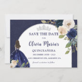 Blauw Bloemen Prinses Quinceañera Save The Date (Voorkant)