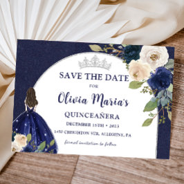 Blauw Bloemen Prinses Quinceañera Save The Date