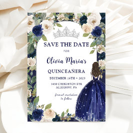 Blauw Bloemen Prinses Quinceañera Save The Date
