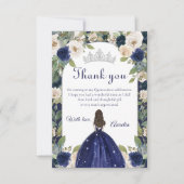 Blauw Bloemen Prinses Quinceanera Verjaardag Bedankkaart (Voorkant)