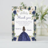 Blauw Bloemen Prinses Quinceanera Verjaardag Bedankkaart (Staand voorkant)