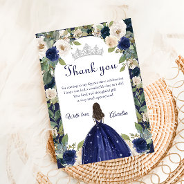 Blauw Bloemen Prinses Quinceanera Verjaardag Bedankkaart