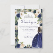 Blauw Bloemen Prinses Quinceanera Verjaardag Bedankkaart (Voorkant)