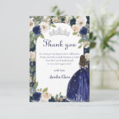 Blauw Bloemen Prinses Quinceanera Verjaardag Bedankkaart (Staand voorkant)