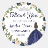 Blauw Bloemen Prinses Quinceañera Verjaardag Ronde Sticker (Voorkant)