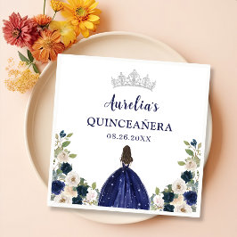 Blauw Bloemen Prinses Quinceanera Verjaardag Servet