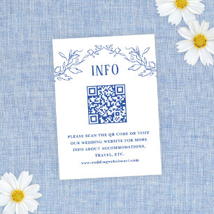  Blauw Bloemen QR Code Bruiloft Info Informatiekaartje