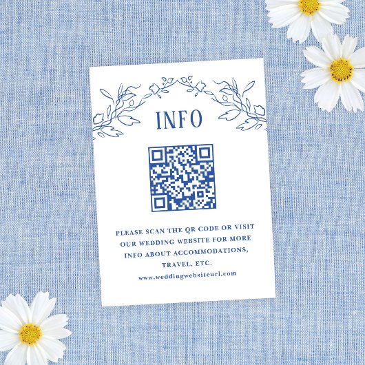 Blauw Bloemen QR Code Bruiloft Info Informatiekaartje