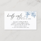  Blauw Bloemen QR code Huwelijk RSVP Visitekaartje (Voorkant)