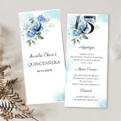 Blauw Bloemen Quinceanera 15e Verjaardagsfeest Men Menu