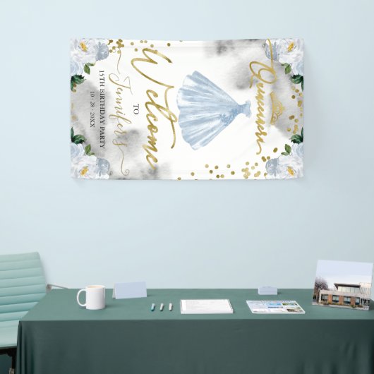 Blauw Bloemen Quinceanera Welkom Spandoek (Beurs)