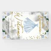 Blauw Bloemen Quinceanera Welkom Spandoek (Horizontaal)