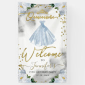 Blauw Bloemen Quinceanera Welkom Spandoek (Verticaal)