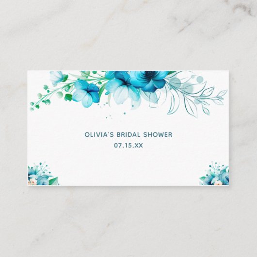 Blauw Bloemen Raad hoeveel Kisses Bruids Spel Informatiekaartje (Achterkant)