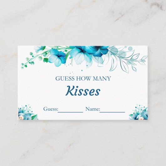 Blauw Bloemen Raad hoeveel Kisses Bruids Spel Informatiekaartje (Voorkant)