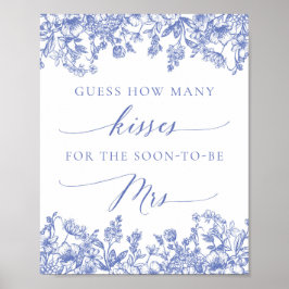 Blauw Bloemen Raad hoeveel Kisses Bruidsbord Poster