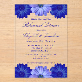 Blauw Bloemen repetitie diner Acryl Uitnodigingen