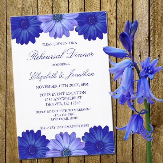 Blauw Bloemen repetitie diner Kaart