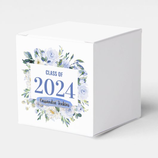 Blauw Bloemen Roos Afstuderen Jaar Bedankdoosjes (Voorkant Zijde)