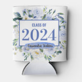 Blauw Bloemen Roos Afstuderen Jaar Blikjeskoeler (Voorkant)
