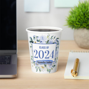 Blauw Bloemen Roos Afstuderen Jaar Papieren Bekers