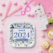 Blauw Bloemen Roos Afstuderen Jaar Papieren Bordje (Feest)