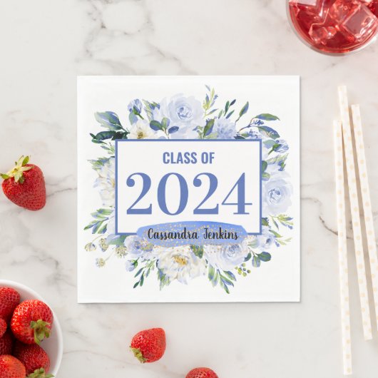 Blauw Bloemen Roos Afstuderen Jaar Servet (Insitu)