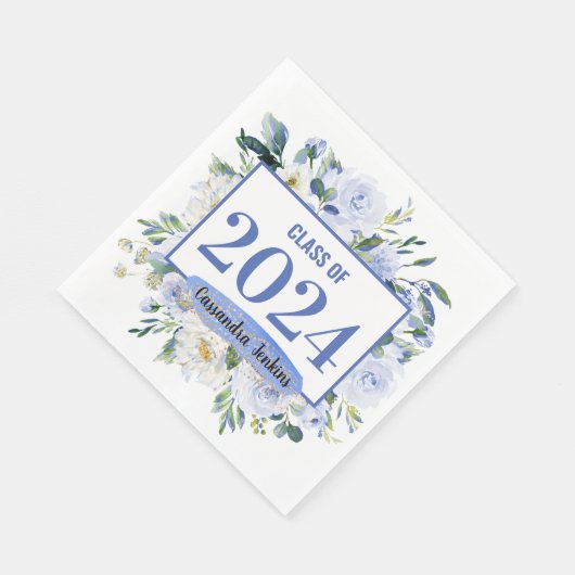 Blauw Bloemen Roos Afstuderen Jaar Servet (Hoek)