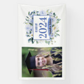 Blauw Bloemen Roos Afstuderen Jaar Spandoek (Verticaal)