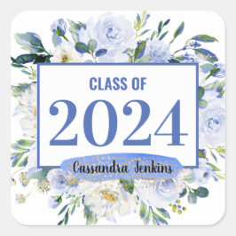Blauw Bloemen Roos Afstuderen Jaar Vierkante Sticker
