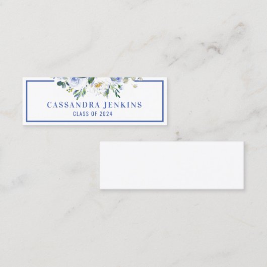 Blauw Bloemen Roos Afstuderen Naam Kaart Mini Visitekaartje (Voorkant / Achterkant)