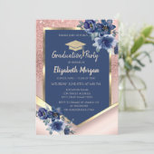 Blauw bloemen Roos Glitter Afstuderen Kaart (Staand voorkant)