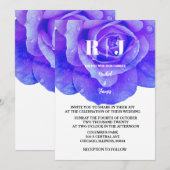 Blauw Bloemen Roos Monogram Bloemen Elegante bruil Kaart (Voorkant / Achterkant)