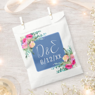 Blauw Bloemen Roze Rosebud Bruiloft Gepersonalisee Bedankzakje