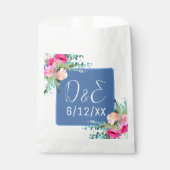 Blauw Bloemen Roze Rosebud Bruiloft Gepersonalisee Bedankzakje (Voorkant)