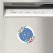 Blauw Bloemen Roze Rosebud Bruiloft Gepersonalisee Magneet (Insitu (Vaatwasser))