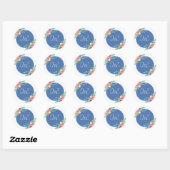 Blauw Bloemen Roze Rosebud Bruiloft Gepersonalisee Ronde Sticker (Vel)