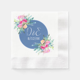 Blauw Bloemen Roze Rosebud Bruiloft Gepersonalisee Servet
