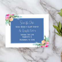 Blauw Bloemen Roze Rosebud Bruiloft Save the Date
