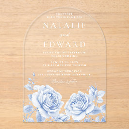 Blauw Bloemen Rozen Elegant Huwelijk Acryl Uitnodigingen