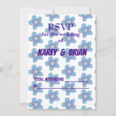 Blauw Bloemen RSVP Fotokaart, Script Kaart (Voorkant)