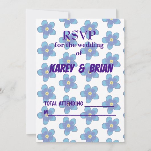 Blauw Bloemen RSVP Fotokaart, Script Kaart (Voorkant)