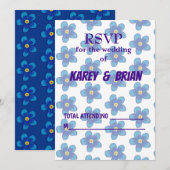 Blauw Bloemen RSVP Fotokaart, Script Kaart (Voorkant / Achterkant)