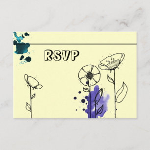 Blauw bloemen RSVP kaartje