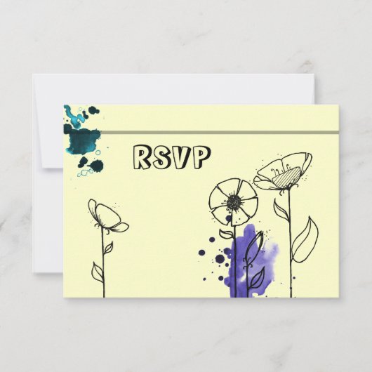 Blauw bloemen RSVP kaartje (Voorkant)