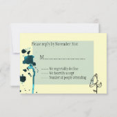 Blauw bloemen RSVP kaartje (Achterkant)