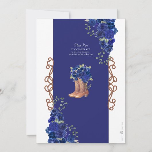 Blauw Bloemen Rustieke Charro Western Quinceañera Kaart (Achterkant)