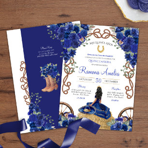 Blauw Bloemen Rustieke Charro Western Quinceañera Kaart