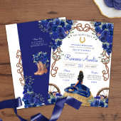Blauw Bloemen Rustieke Charro Western Quinceañera Kaart