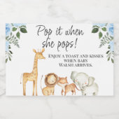Blauw Bloemen Safari Baby shower Pop Het Sprankele Sparkling Wijnetiket (Enkel label)